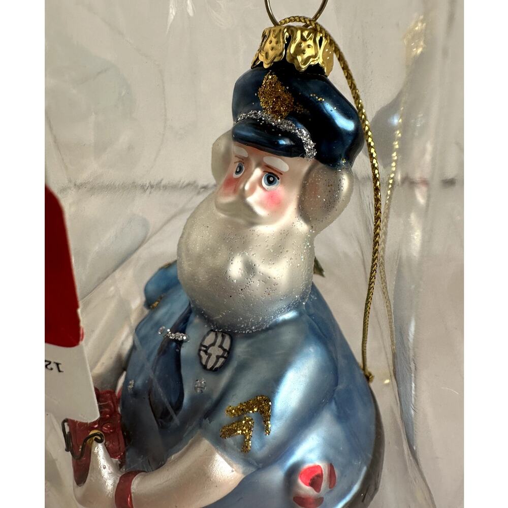 Ornament Santa As Policeman Blue Suit New Original Box Glass Blown 7 Ins. Tall